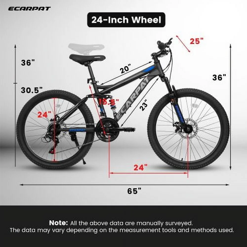 Raistyw 24 inch Mountain Bike, Shimano 21 Speeds Mountain Bicycle for Adult with Disc Brakes, Carbon Steel Frame Bicycles for 15+ Yeas Old ,Blue
