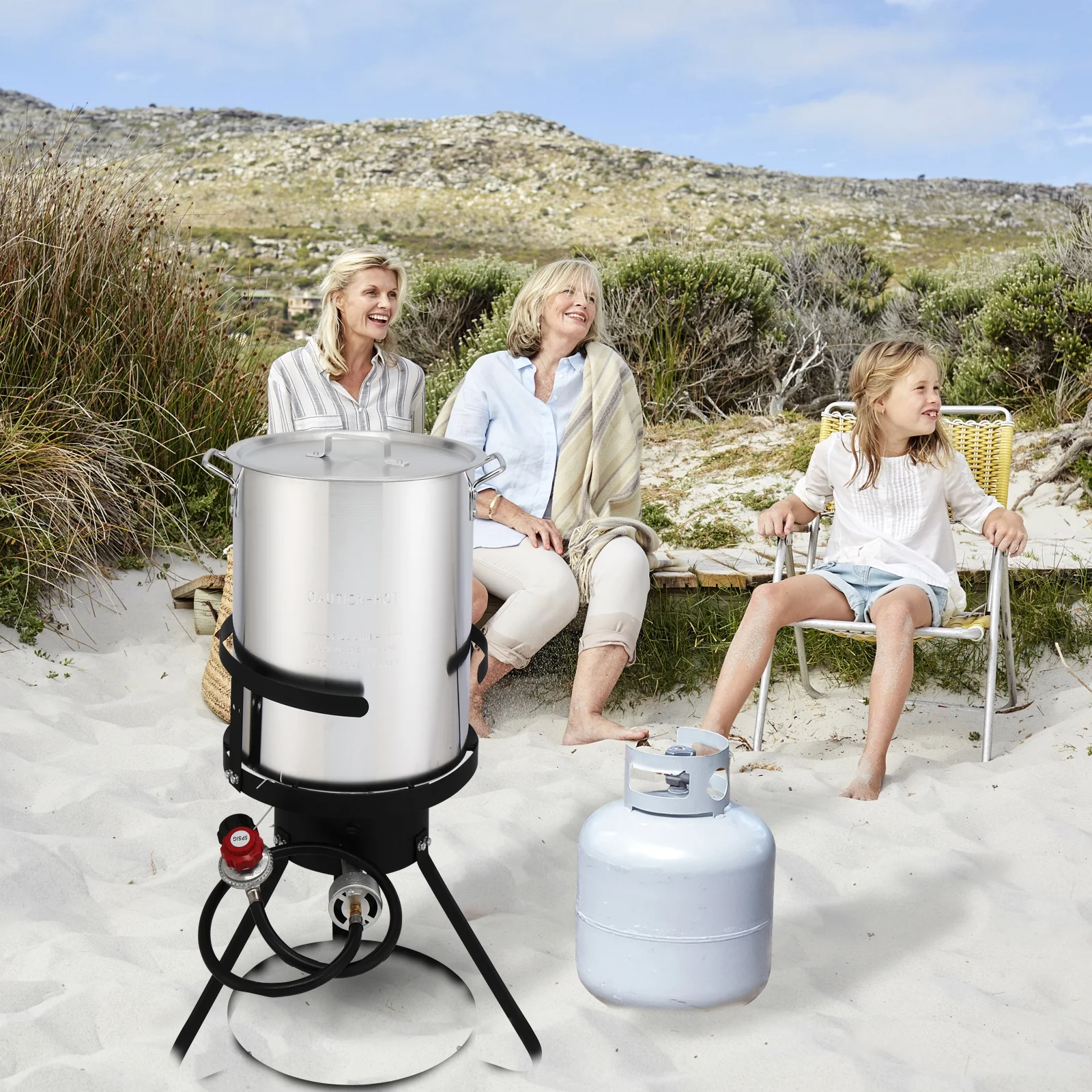 Qiushi 30QT Turkey Fryer Kit with 10QT Fish Pot, 54,000 BTU Outdoor Propane Gas Fryer Cooker, Includes Aluminum Pots, Basket, Poultry Rack, Thermometer for Frying, Boiling, and Seafood Cooking