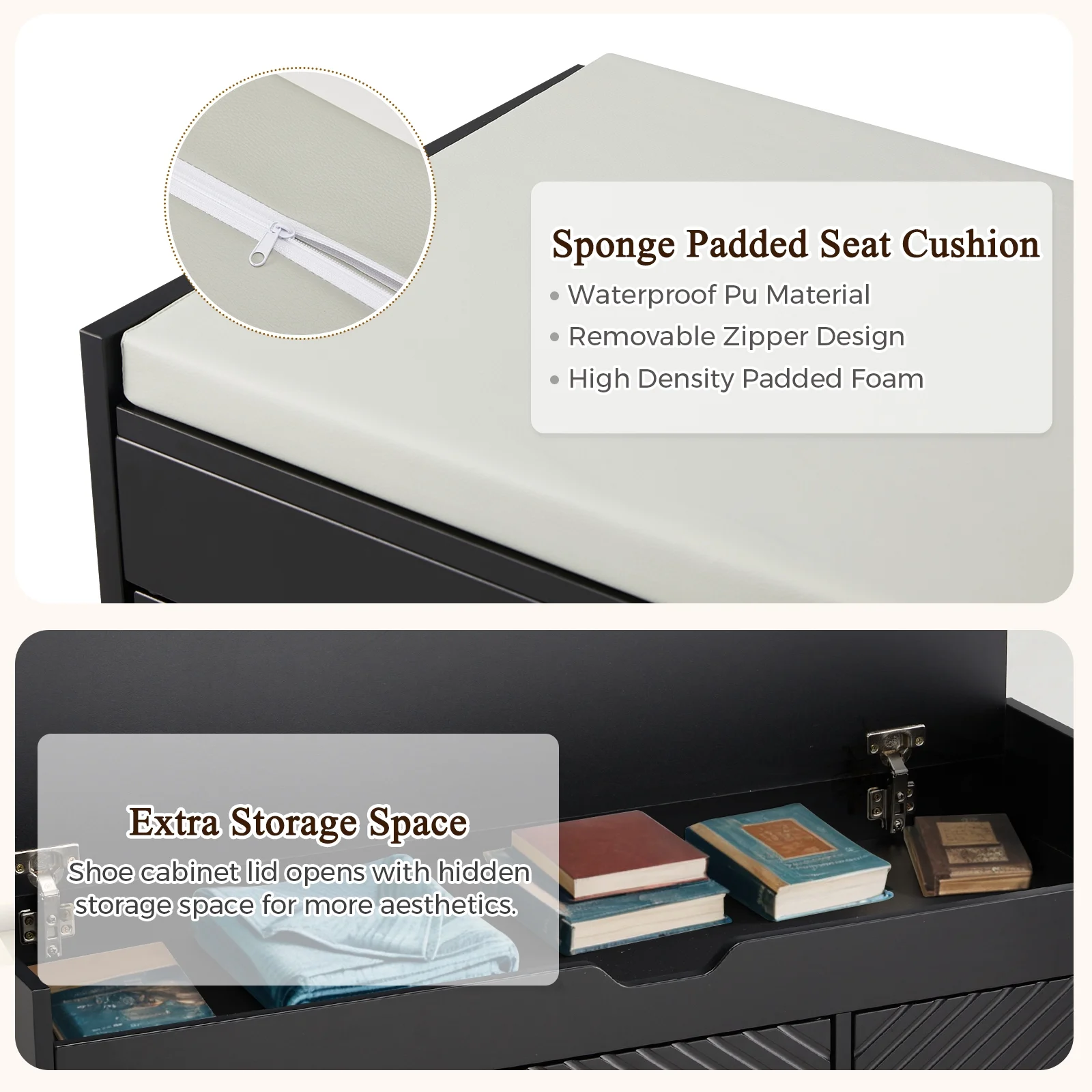 AVAWING Storage Bench, Shoe Bench with Lift Top Storage, Wooden Entryway Bench, Black