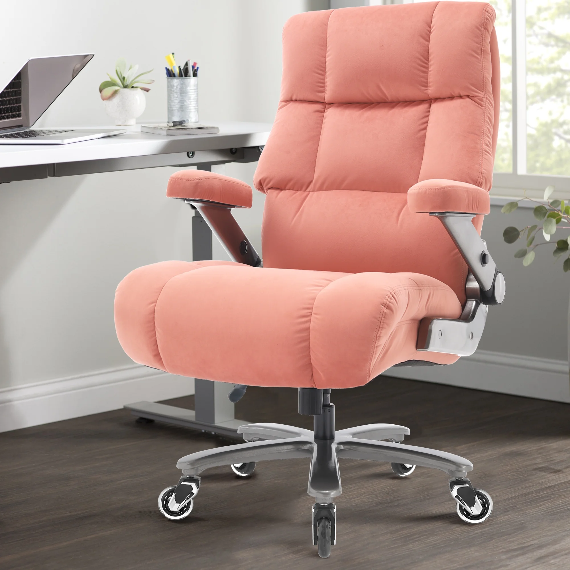 Big and Tall 700lbs Office Chair, Ultra-Soft Fabric Executive Desk Chair, Ergonomic Computer Chair with 3D Flip Up Arms, Adjustable Lumbar Support, Heavy Duty Metal Base and Quiet Rubber Wheel, Black