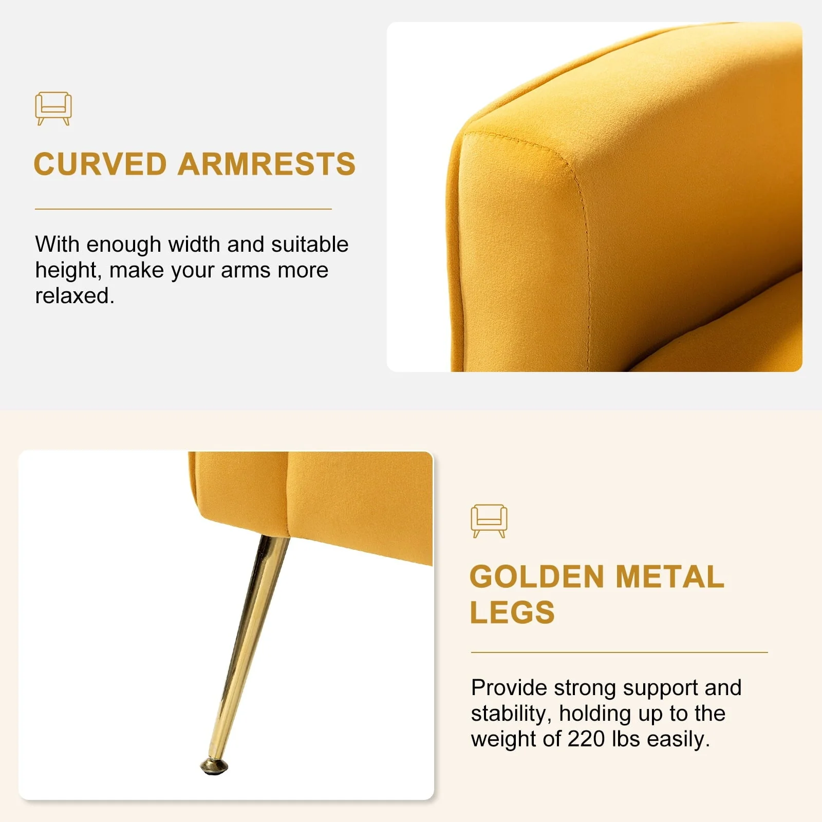 14 Karat Home Fall Home Decor Velvet Accent Chair Button Tufted Metal Legs Adult Living Room Mustard