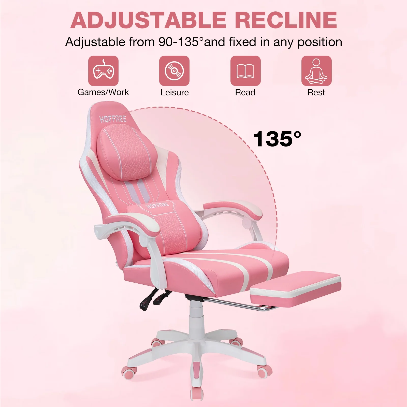 Hoffree Gaming Chair with Bluetooth Speakers Big and Tall Gamer Chair with Footrest and Massage Game Chair with Lumbar Support and 360-Swivel Seat and Headrest for Adults, 400lbs