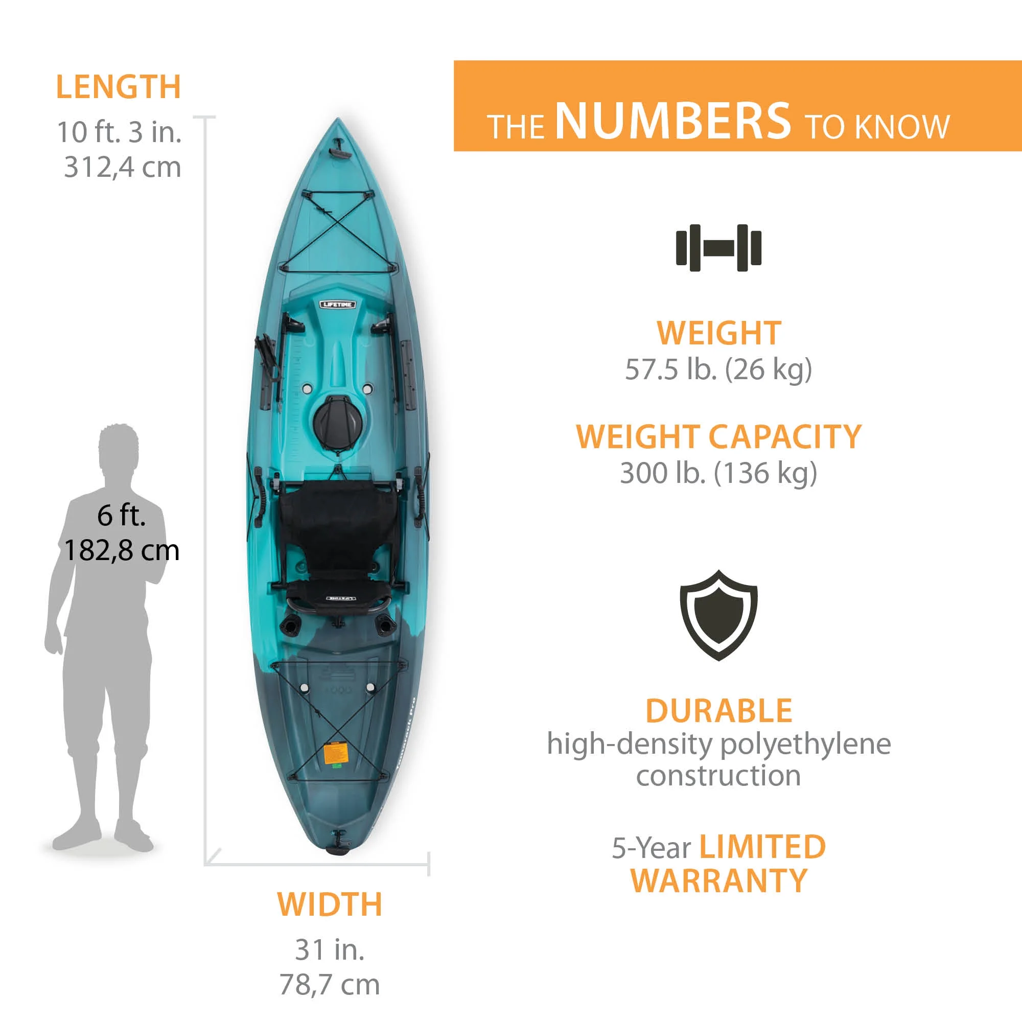 Lifetime Tamarack Pro 123 inch Sit-on-Top Kayak, Eclipse Fusion (91058)