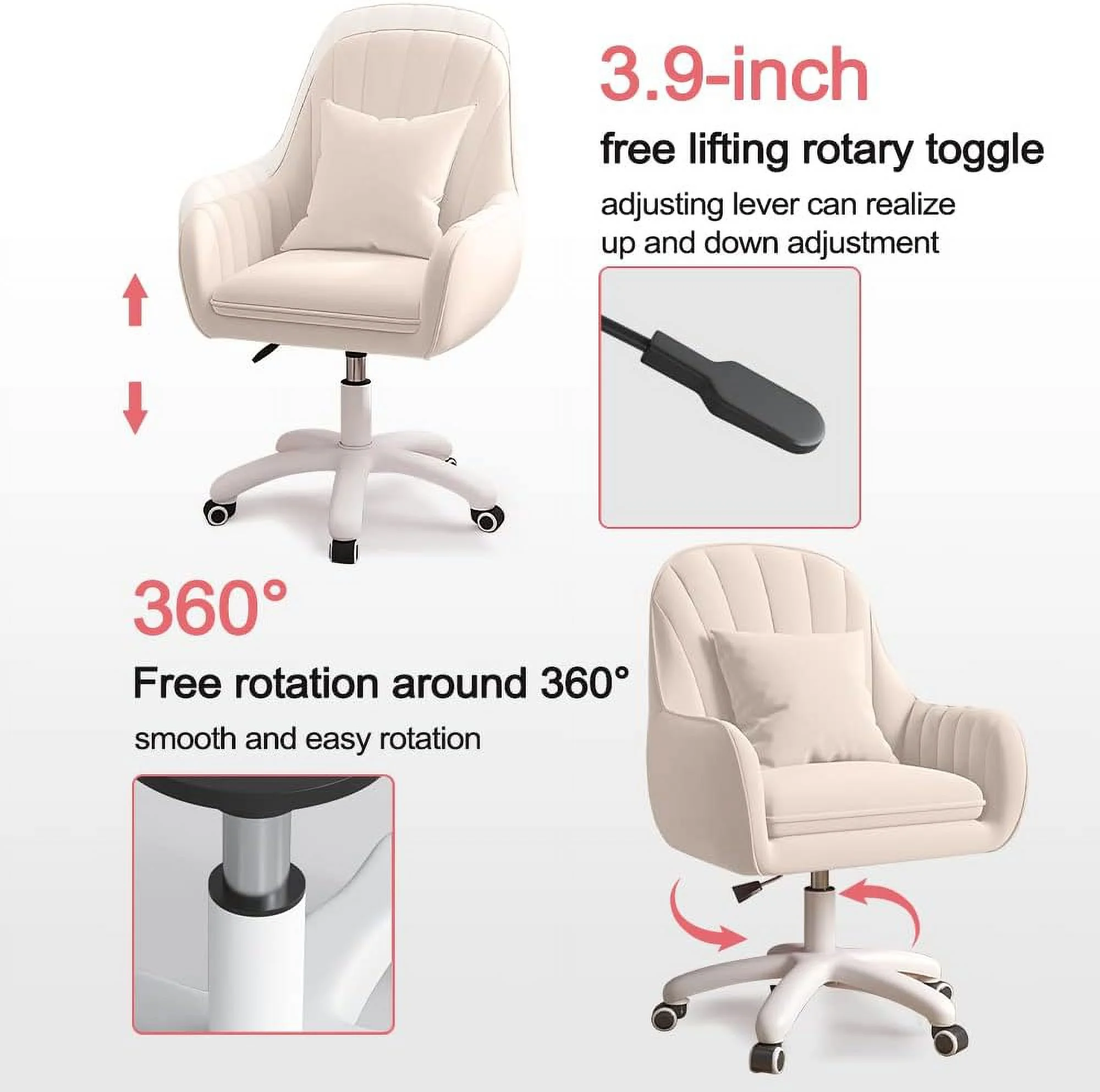 Home Office Chair Computer Chair with Mid-Back Upholstered Modern Tufted Computer Task Chair Swivel Height Adjustable Velvet Accent Chair.��White��