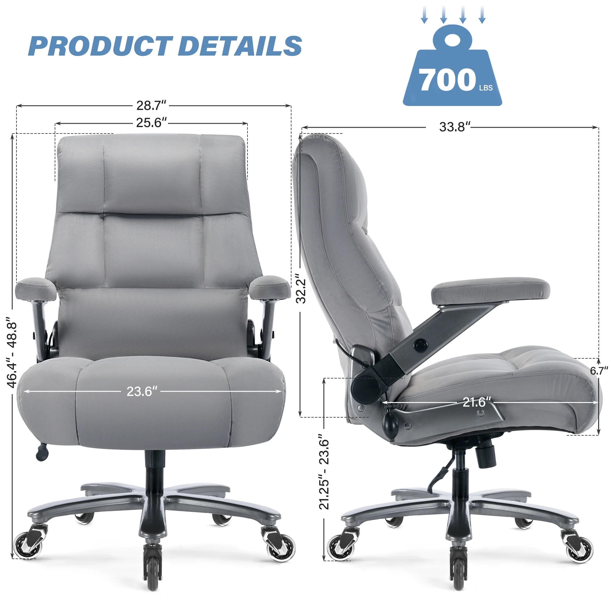 Big and Tall 700lbs Office Chair, Ultra-Soft Fabric Executive Desk Chair, Ergonomic Computer Chair with 3D Flip Up Arms, Adjustable Lumbar Support, Heavy Duty Metal Base and Quiet Rubber Wheel, Black