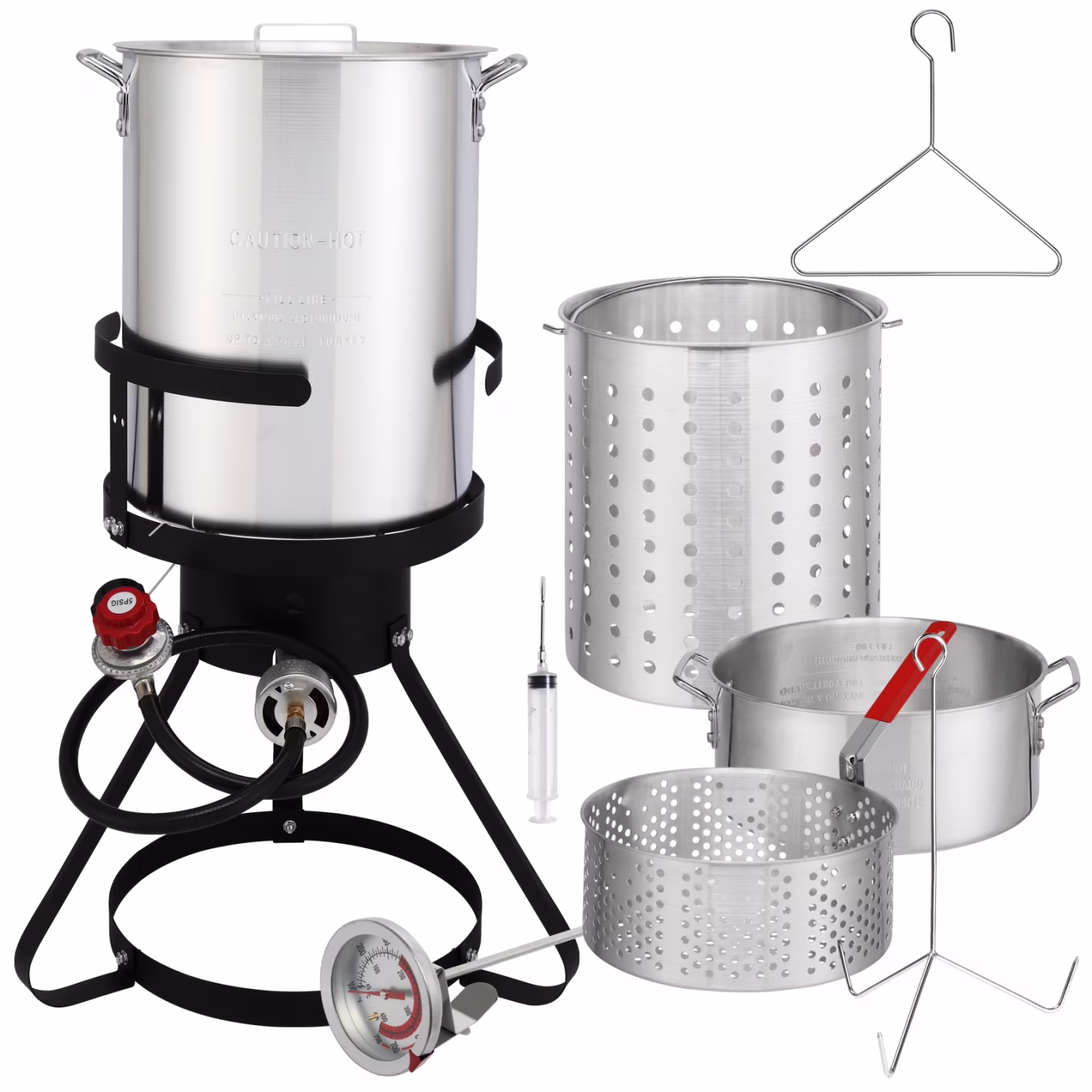 Turkey Fryer Kit, 30QT Aluminum Turkey Deep Fryer & 10QT Fish Fryer Kit w/Baskets & Stand, 54000 BTU Propane Burner, Thermometer, Marinade Injector, Turkey Rack & Rack Lifter, for Outdoor Cooking