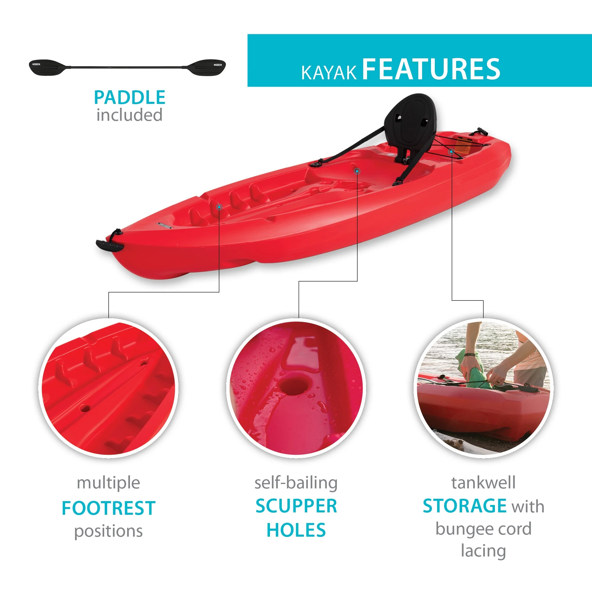 Lifetime Daylite 8 ft Sit-on-Top Kayak, Red (90775)