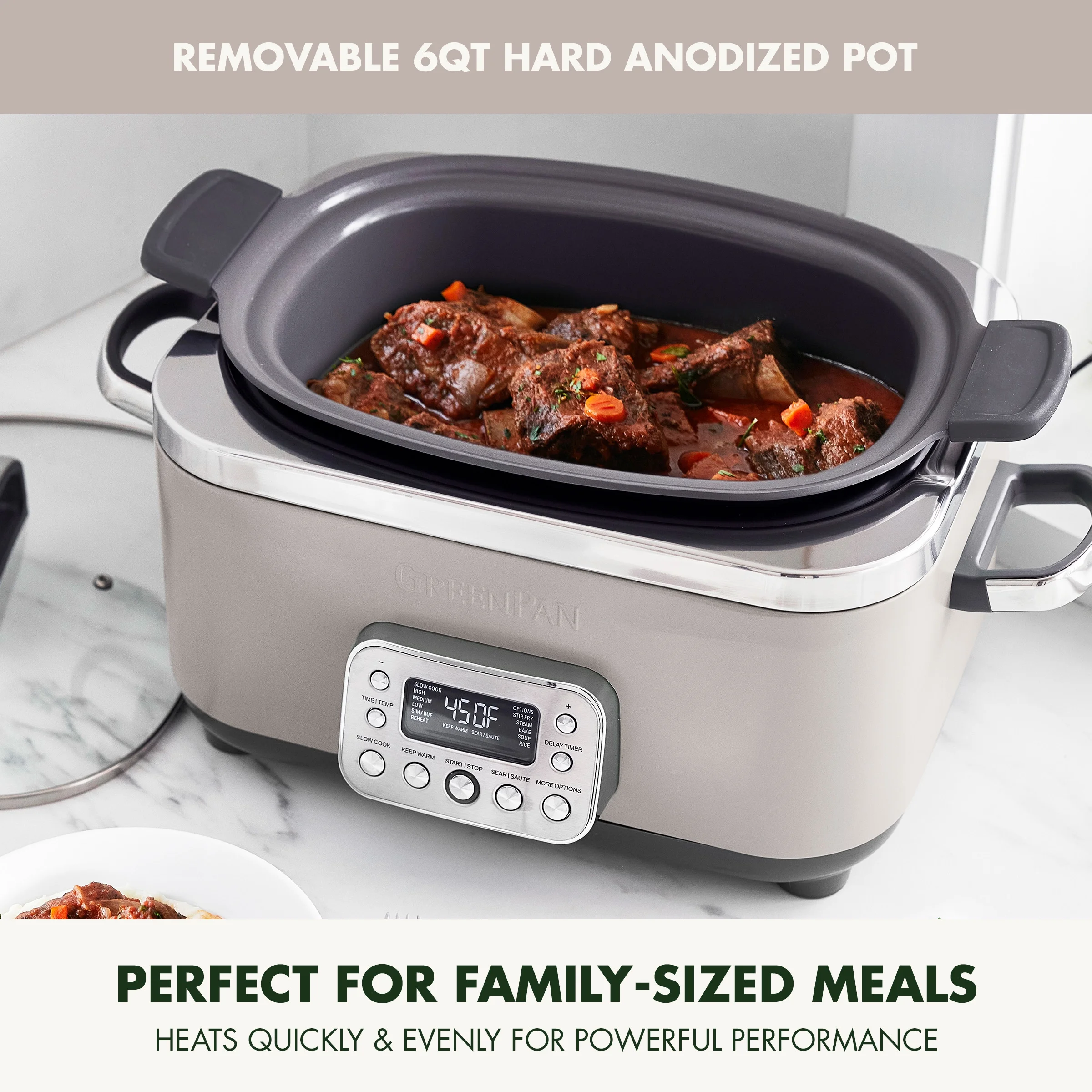 GreenPan 6-Quart, 14-in-1 Slow Cooker, Family Size, Ceramic Nonstick, Dishwasher Safe Parts, Black