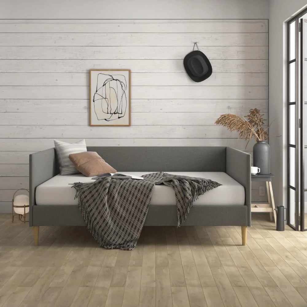 DHP Franklin Mid-Century Upholstered Daybed Frame, Gray Linen, Queen