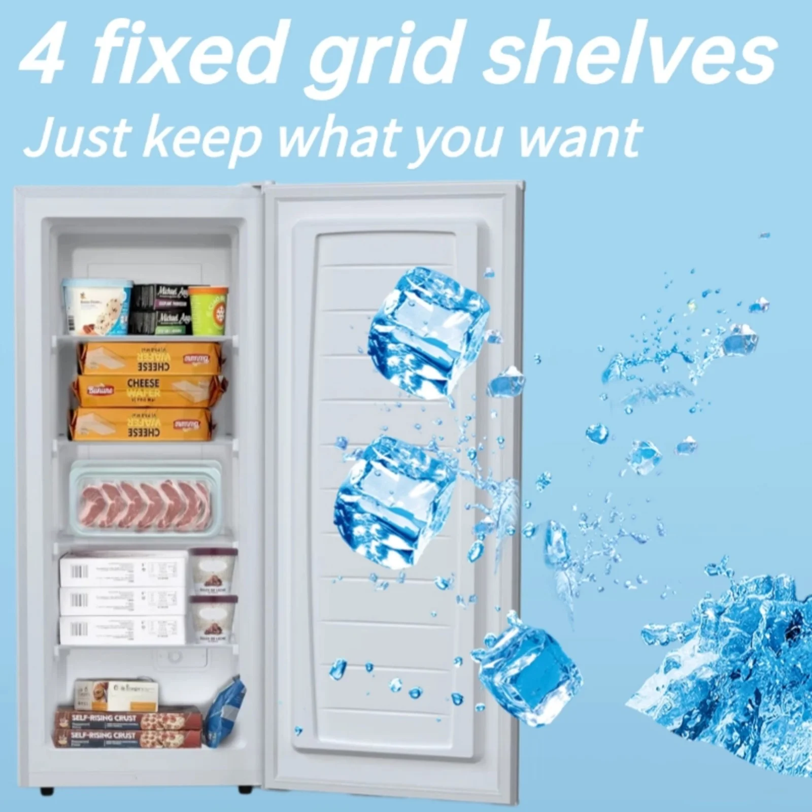 Auseo 7 Cu. ft. Upright Freezer with 4 fixed grid shelves, Space Saving, Adjustable Temperature Controls, Garage Ready deep Freezer, Manual Defrost, White