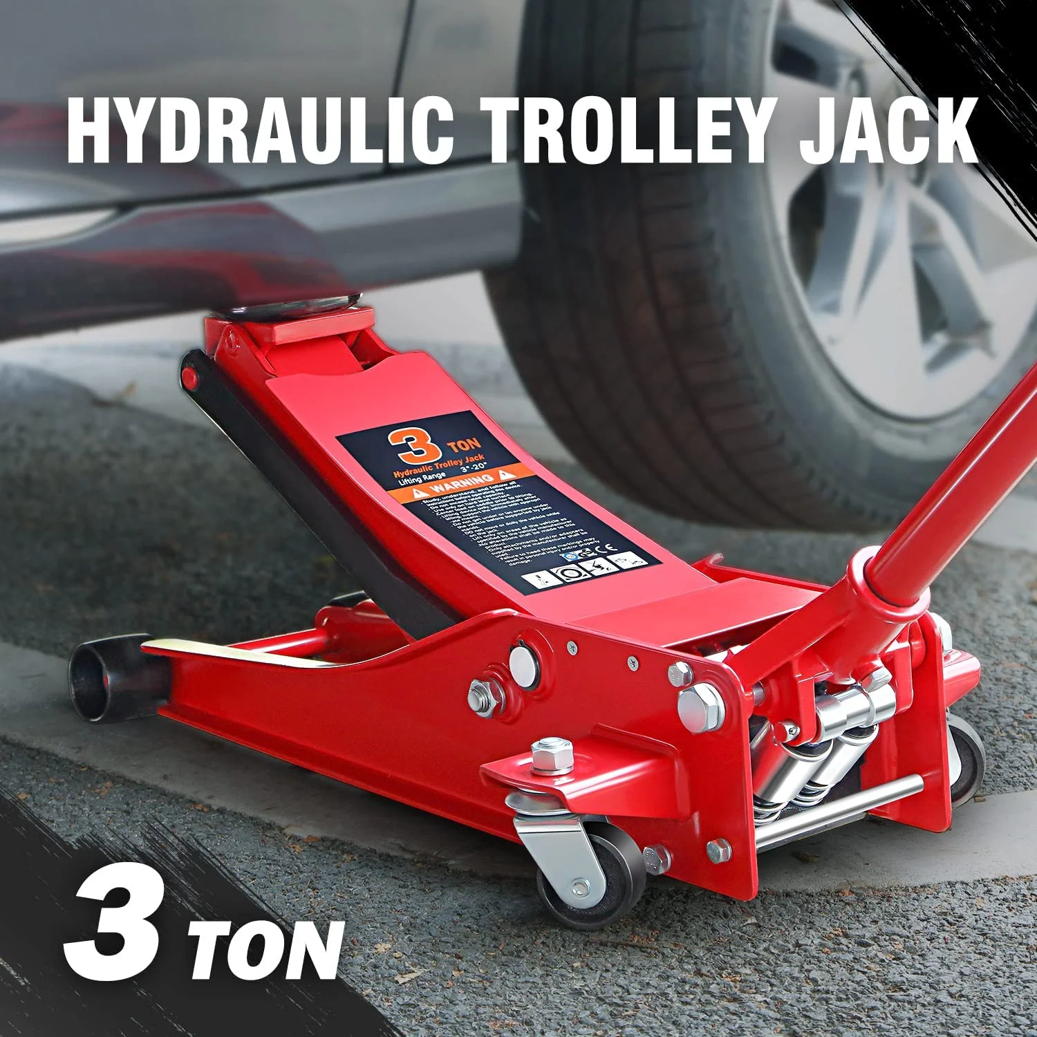 DNA Motoring TOOLS-00235 Low Profile Hydraulic Trolley Service Garage Floor Jack 3 Ton