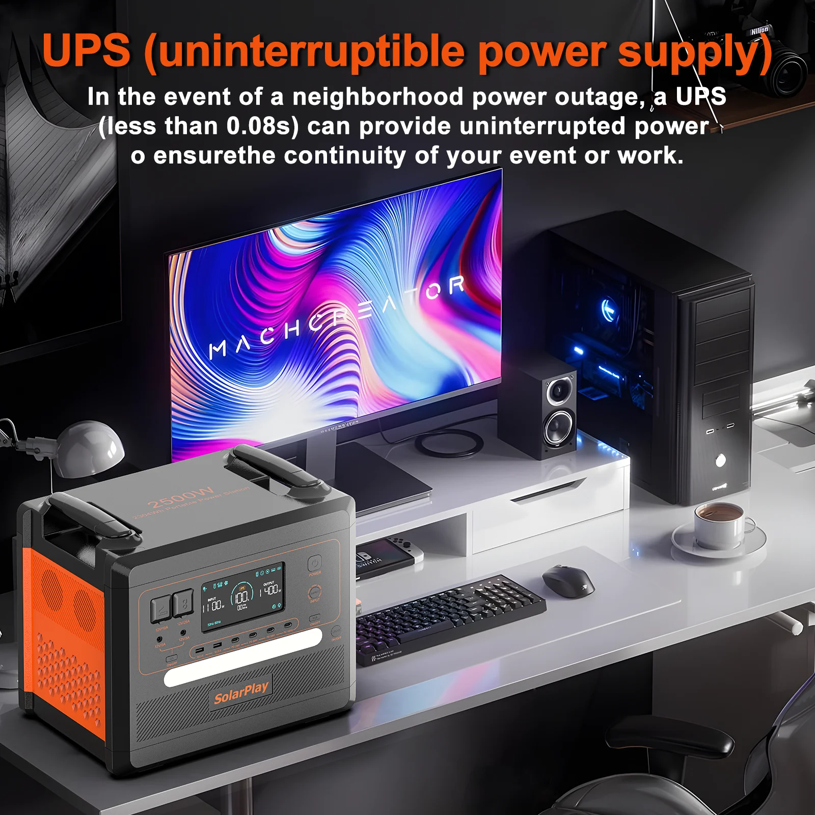 Solarplay 2400W(4800W Peak) Solar Generator, with 400W Solar Panel,2160Wh Portable LiFePO4 Battery Power Station for Camping Home Backup RV