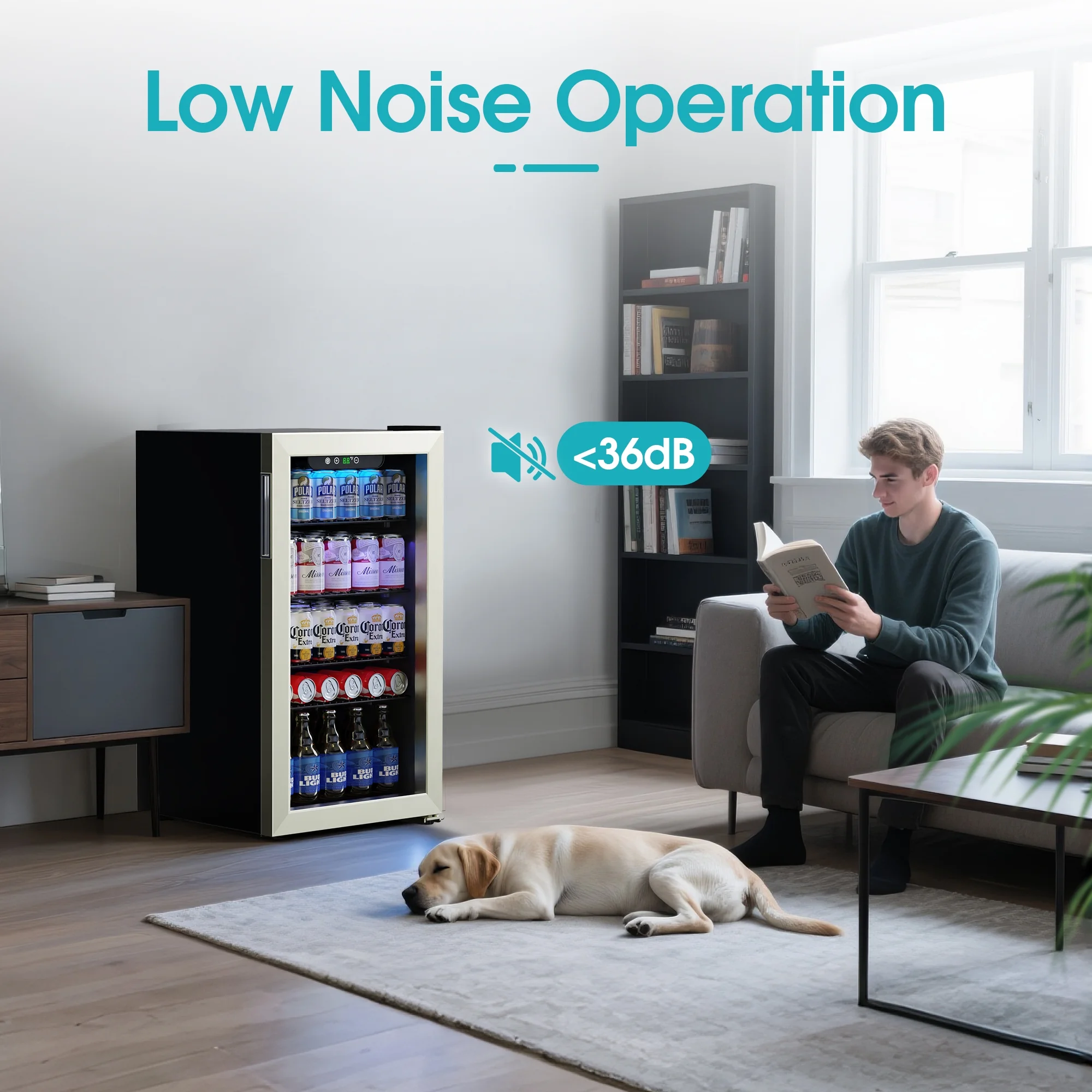 Qunler 130 Can Beverage Cooler Refrigerator with Glass Door for Beer Soda Water, Drink Fridge for Home Bar, Silver