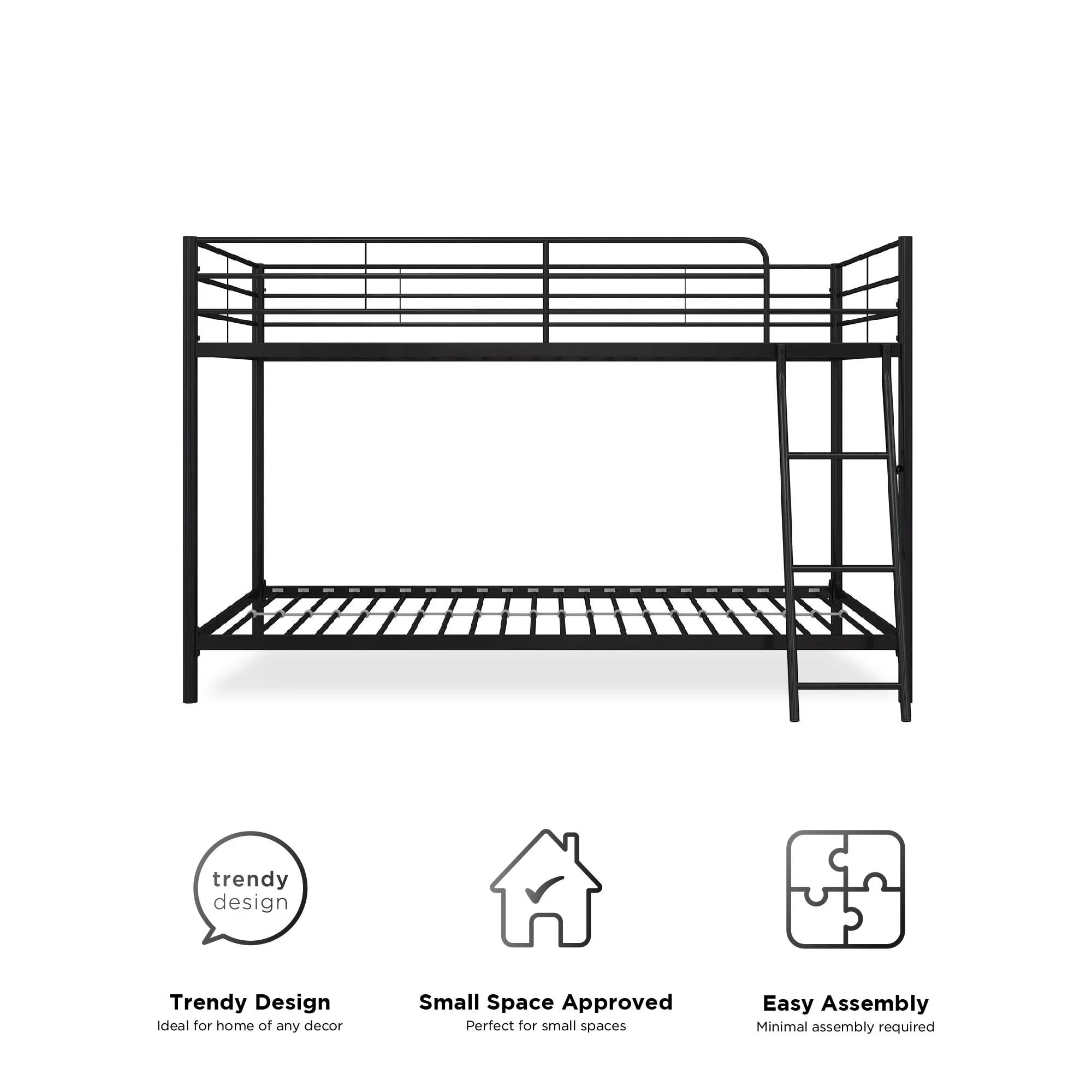 Mainstays Small Spaces Twin-over-Twin Low Profile Junior Bunk Bed, Black
