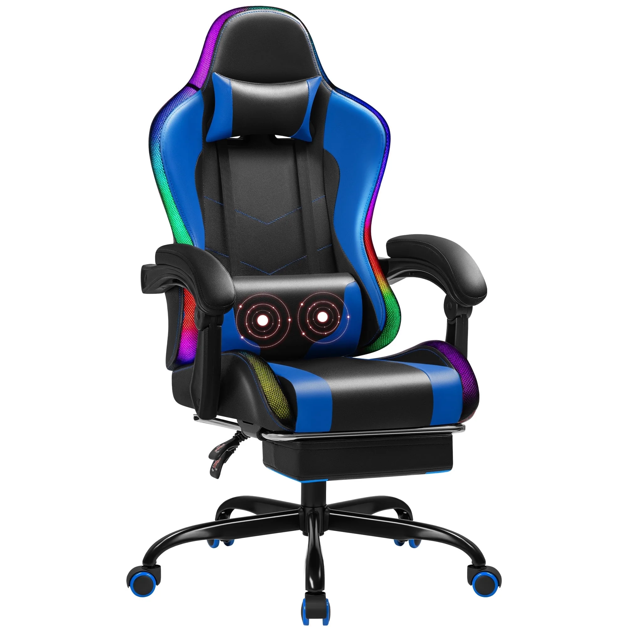 Homall RGB Gaming Chair with Massage and LED Lights Ergonomic Computer Chair with Footrest & Adjustable Lumbar Support, White