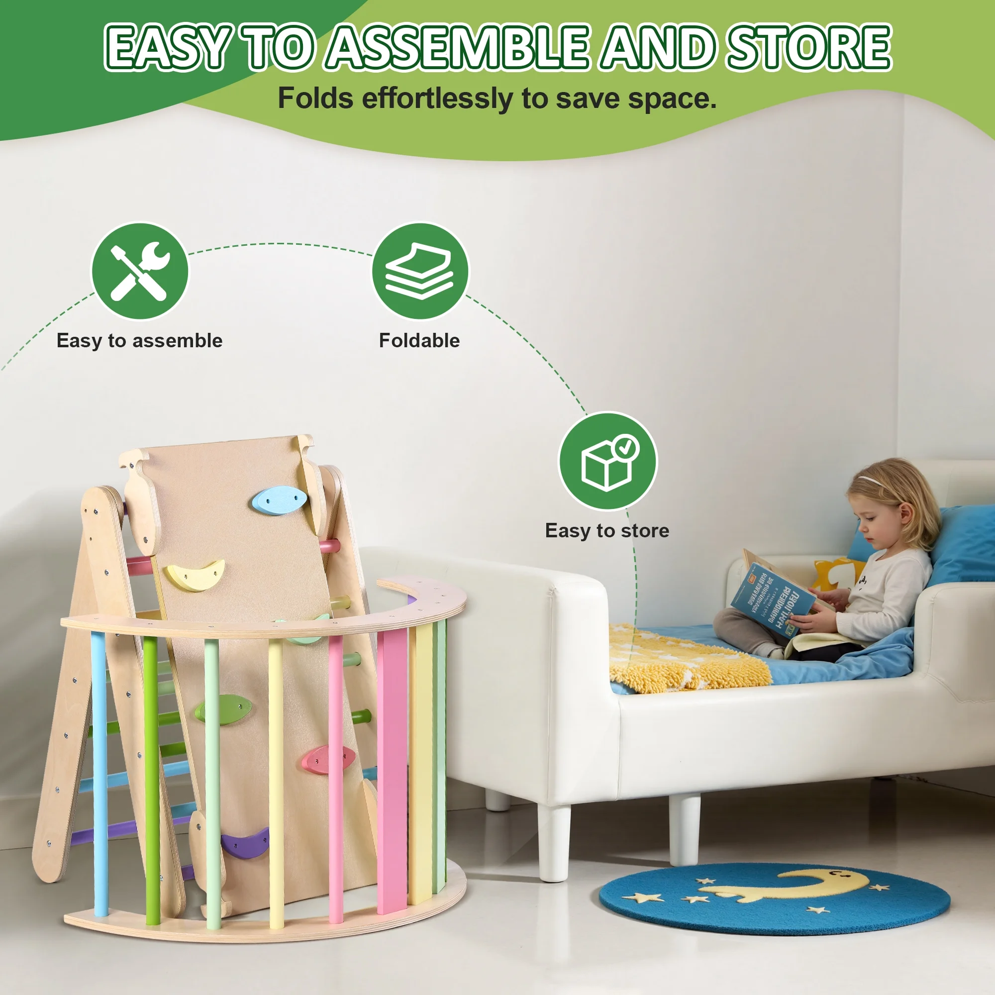 Lookfly 8 in1 Pikler Triangle Set Foldable Baby Climbing Toys for Toddlers 1-6 Inside with Ramp,Toddler Climbing Toys Indoor Baby Gift