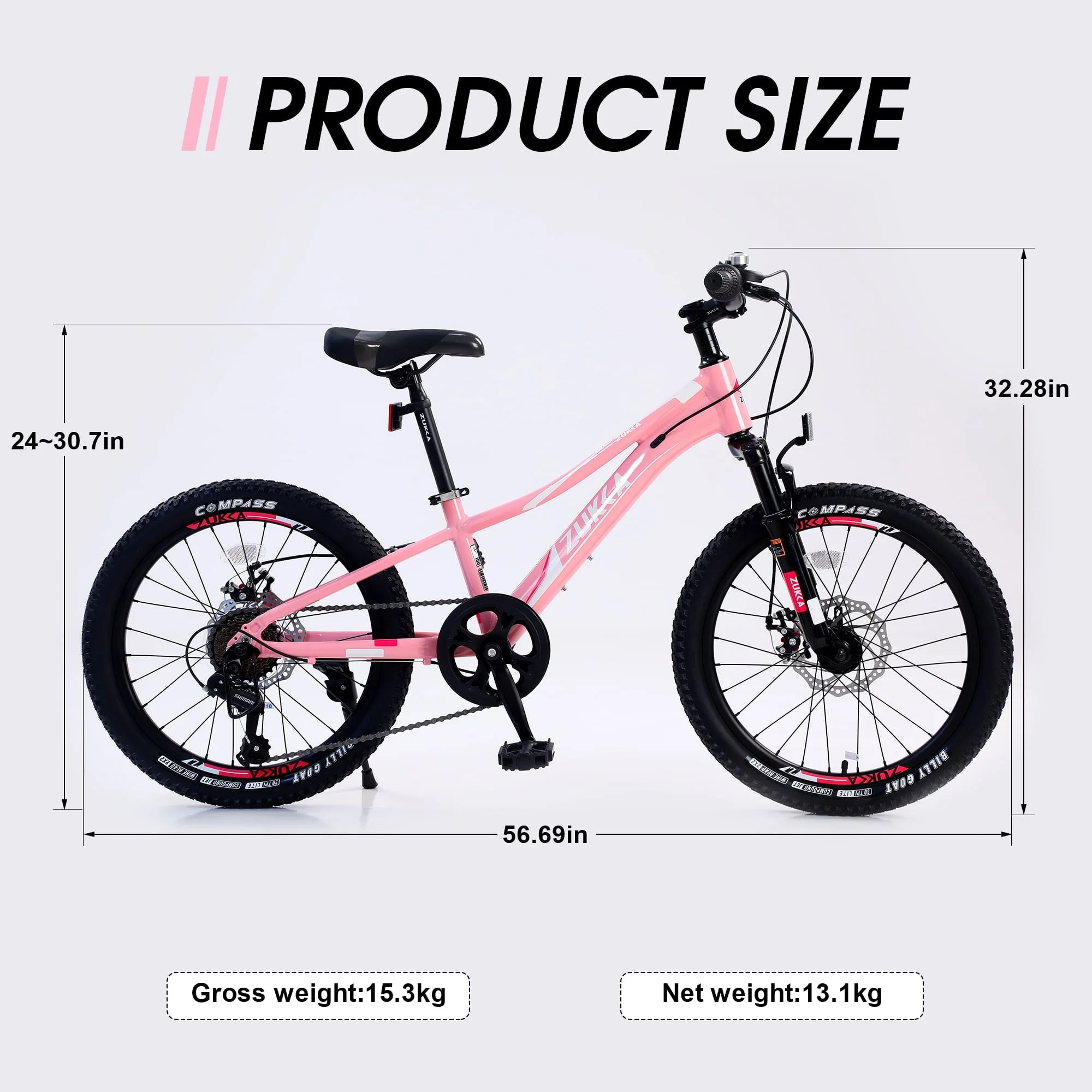 Zukka 20 inch  Girls Mountain Bike 7 Speed Aluminum Alloy Frame Bicycle for Kids Girls in Pink