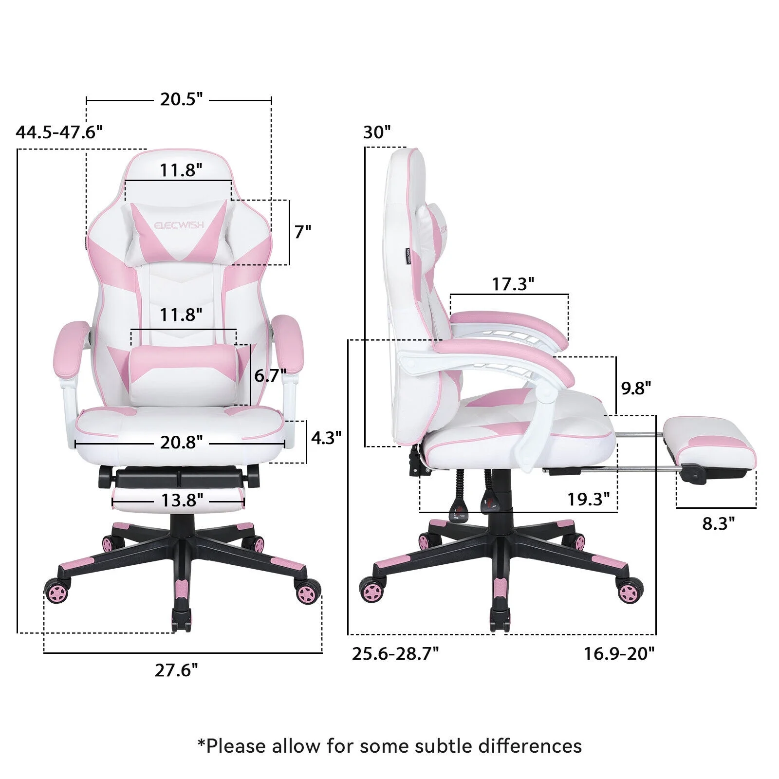 Elecwish Adjustable & Ergonomic Swivel Gaming Chair, White