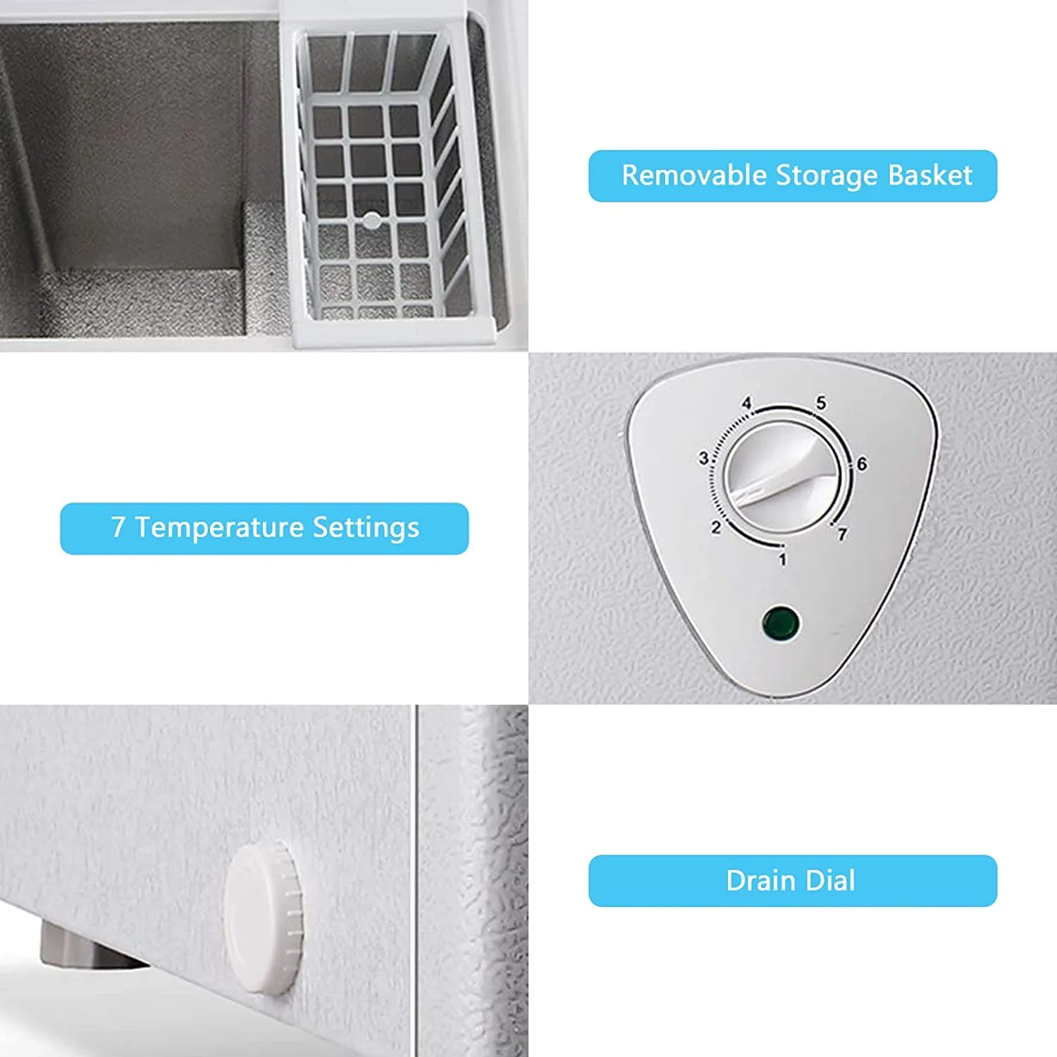 WANAI 5.0 Cubic Chest Freezer, Compact Deep Freezer with Top Open Door and Removable Storage Basket, 7 Gears Temperature Control, Energy Saving, for Office Dorm or Apartment